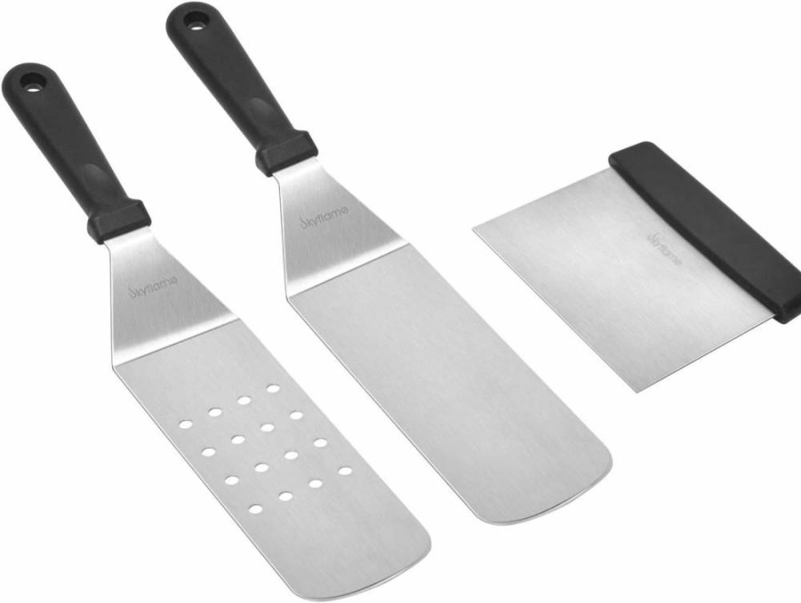Skyflame Professional 3-Piece Stainless Steel BBQ Grill Tool Set - Spatula, Turner & Scraper for Flat Top Grill, Hibachi, Camping & Outdoor Cooking