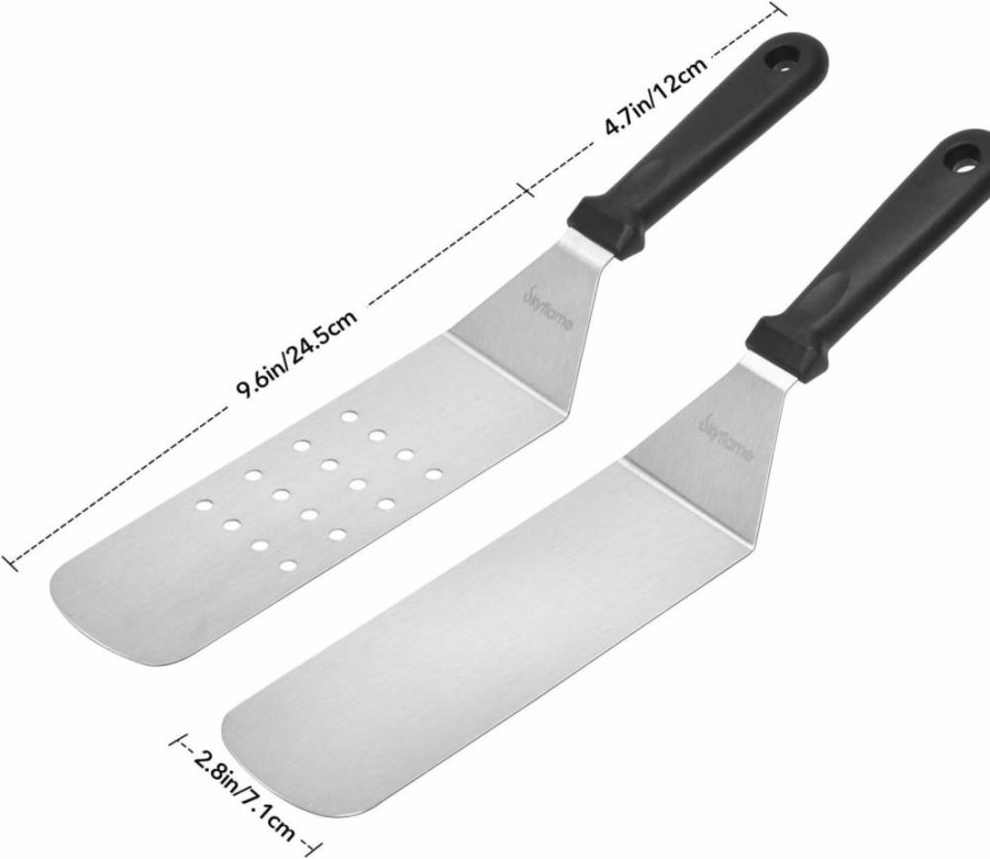 Skyflame Professional 3-Piece Stainless Steel BBQ Grill Tool Set - Spatula, Turner & Scraper for Flat Top Grill, Hibachi, Camping & Outdoor Cooking