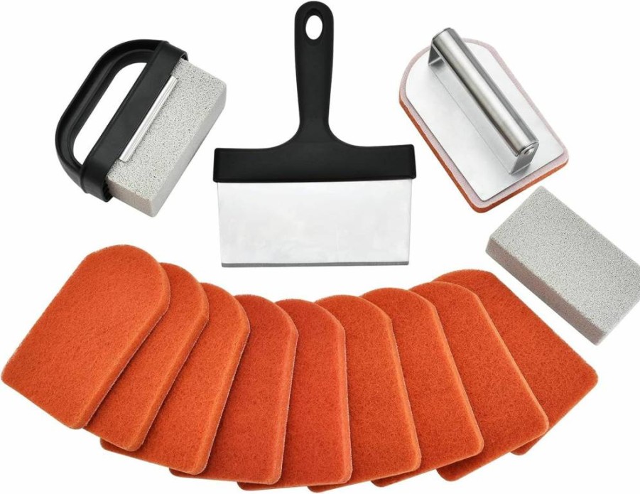 RTT Heavy Duty 15-Piece Blackstone Griddle Cleaning Kit - Grill Stone, Scraper & Stainless Steel Brush for Flat Top Grill - Easy to Use Grill Cleaner Set