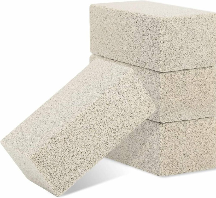 MOWOT Heavy Duty Grill Cleaning Stone - 3 Pack Non-Scratch Griddle Scrubber for Flat Top, Remove Grease & Stains, Includes Handle, Blackstone Griddle Cleaner Brick Block
