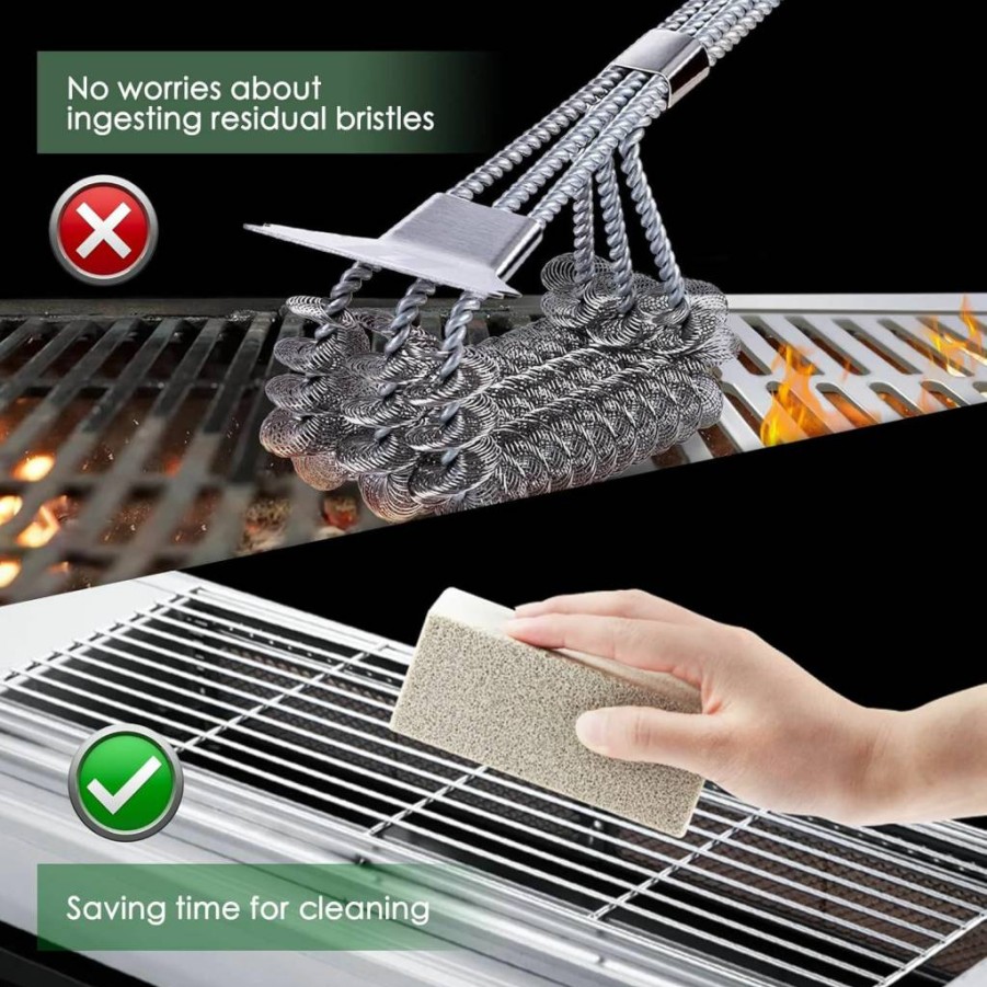 MOWOT Heavy Duty Grill Cleaning Stone - 3 Pack Non-Scratch Griddle Scrubber for Flat Top, Remove Grease & Stains, Includes Handle, Blackstone Griddle Cleaner Brick Block