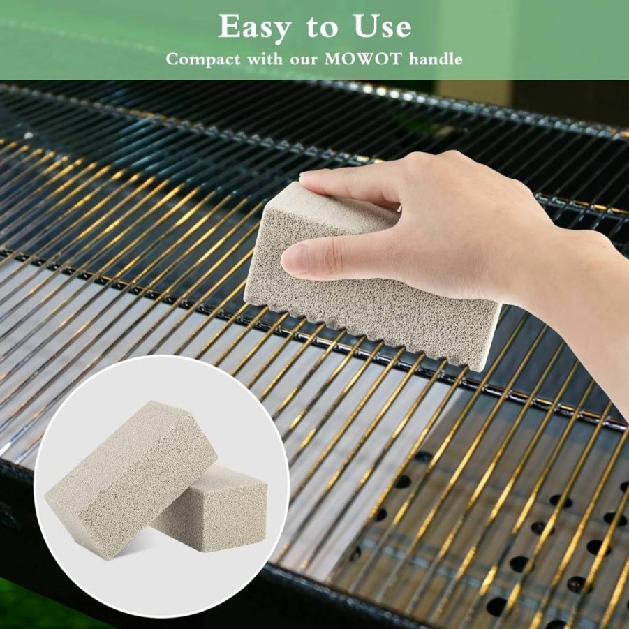 MOWOT Heavy Duty Grill Cleaning Stone - 3 Pack Non-Scratch Griddle Scrubber for Flat Top, Remove Grease & Stains, Includes Handle, Blackstone Griddle Cleaner Brick Block
