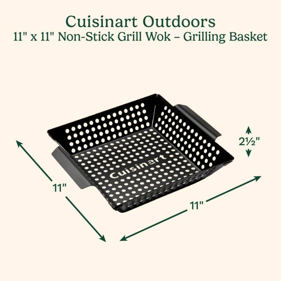 Cuisinart 11" X 11" Non-Stick Perforated Grill Wok Basket for Vegetables, Meat, Stir-Fry – Outdoor BBQ Tool for Gas & Charcoal Grills