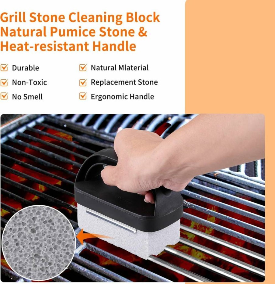 Monalife Grill Cleaning Kit with Scraper, Pumice Stone, and Brush – Heavy Duty Griddle Cleaner for Blackstone Flat Top Grills – Stain Remover Tool with Ergonomic Handle