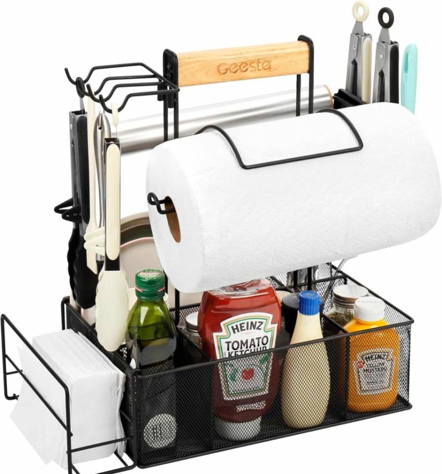 Geesta Grill Caddy - Portable BBQ Organizer with Paper Towel Holder, Magnetic Tool Storage & Condiment Compartment for Camping, Tailgating & Picnics