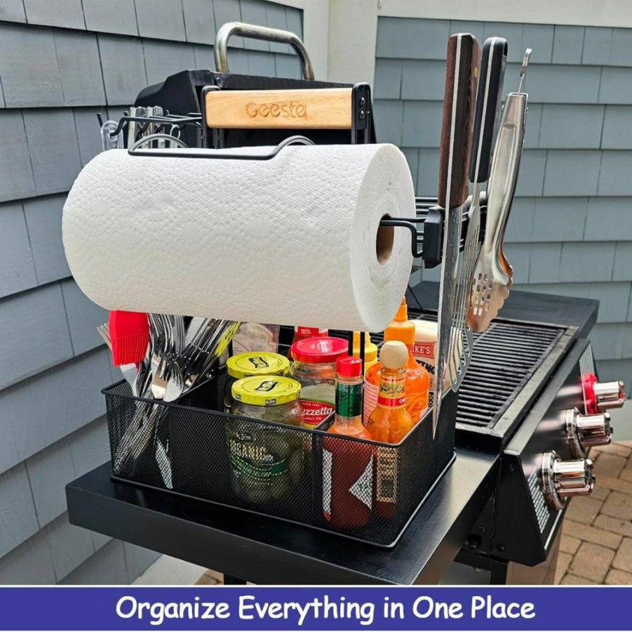 Geesta Grill Caddy - Portable BBQ Organizer with Paper Towel Holder, Magnetic Tool Storage & Condiment Compartment for Camping, Tailgating & Picnics