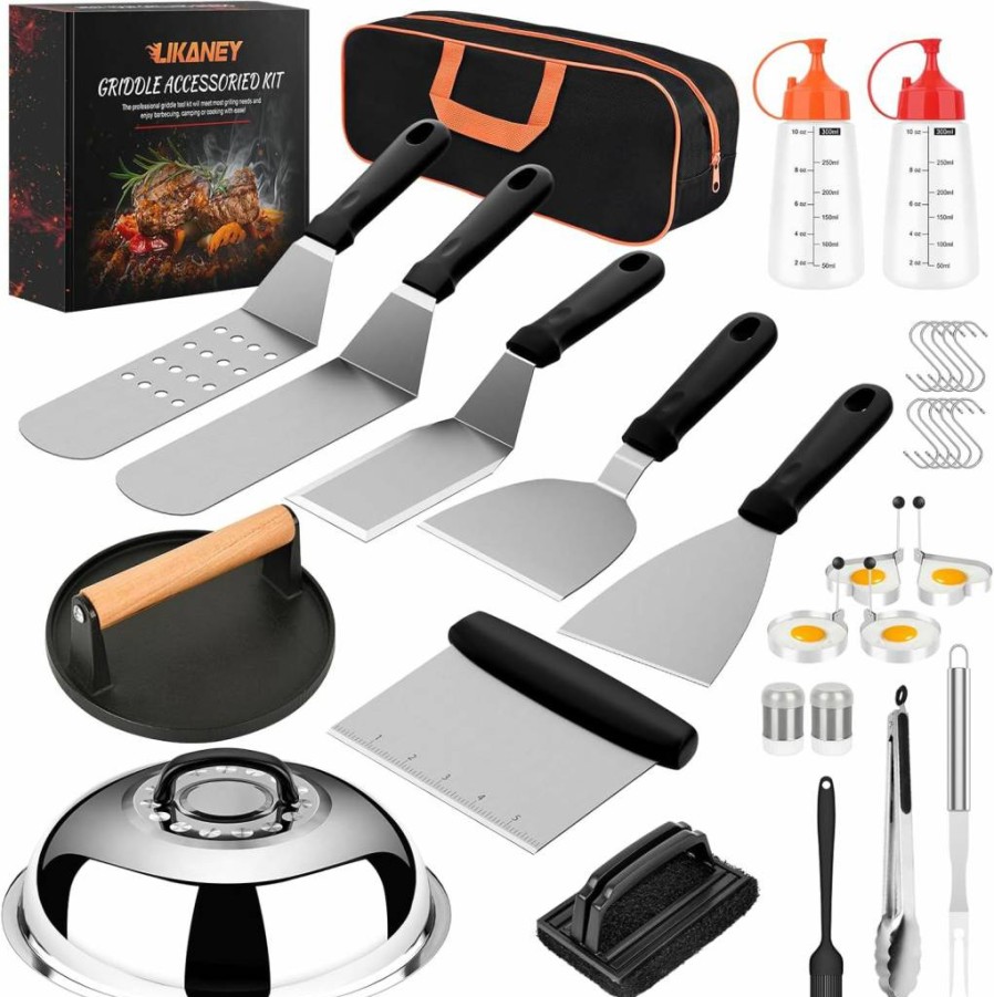 Likaney 31-Piece Griddle Accessories Kit for Blackstone & Camp Chef - BBQ Tool Set with Basting Cover, XL Spatulas, Grill Press & Flat Top Grill Tools