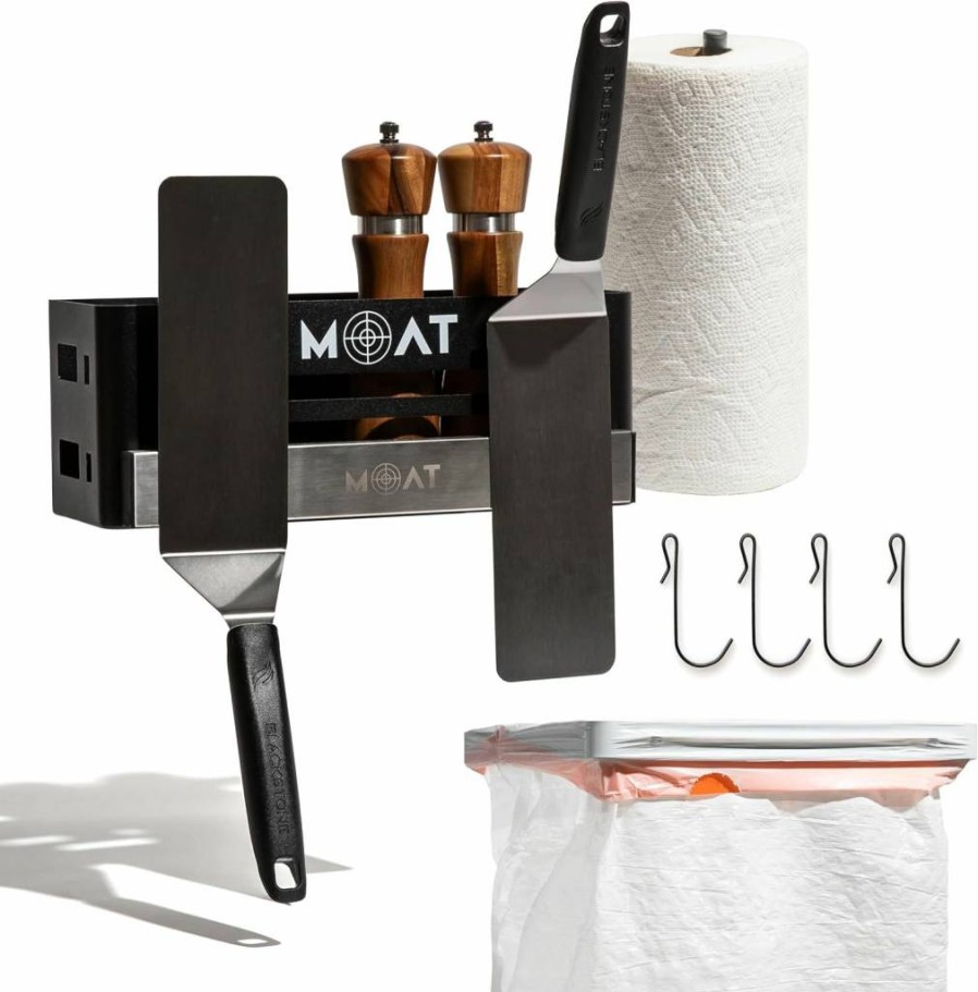 MOAT Grill & Griddle Caddy Plus - Magnetic Utensil Holder, Large Trash Bag Organizer Compatible with Blackstone & Weber Grills - Outdoor Cooking Accessories