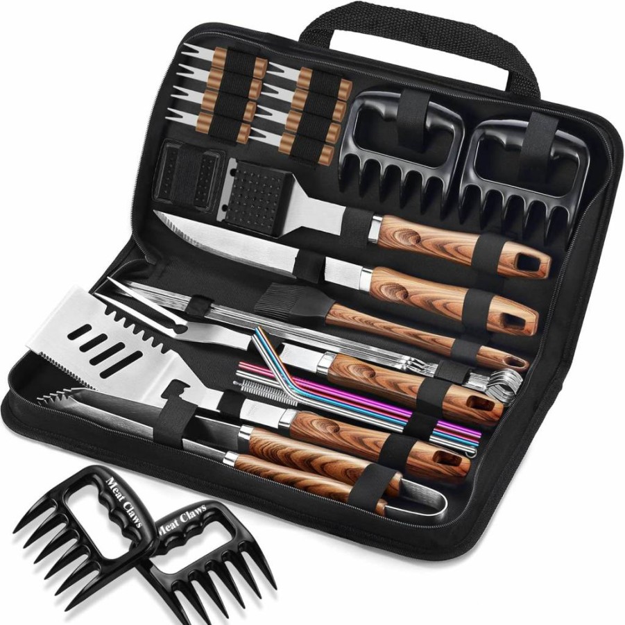 ROMANTICIST 27-Piece Premium BBQ Grill Set for Men - Heavy Duty Stainless Steel Utensils with Meat Claws & Carrying Bag - Ideal Gift for Dad, Father’s Day, Camping & Outdoor Cooking