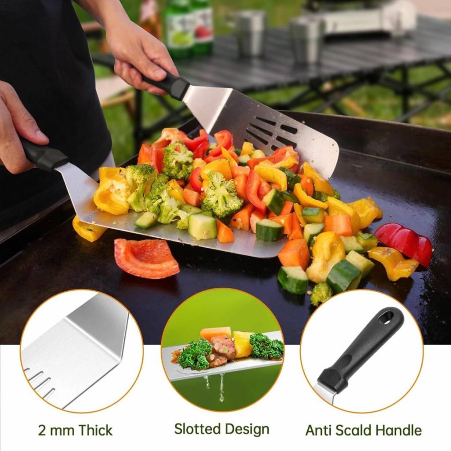 Ashihoti Official 19Pcs Griddle Accessories Kit for Blackstone & Hibachi - Smashed Burger Press, Enlarged Grill Spatula, Salt & Pepper Shakers, BBQ Tools Set