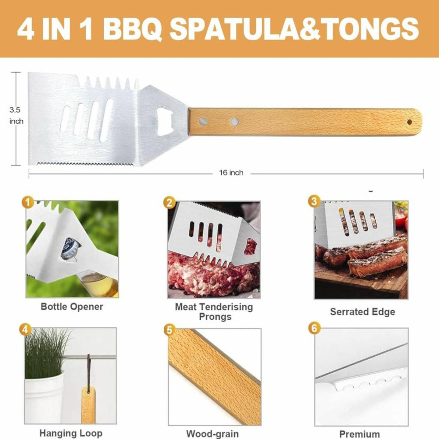 Taesun Premium BBQ Grill Utensil Set - Heavy Duty Stainless Steel Tools with Non-Slip Handles, Portable Carrying Bag - Ideal Father's Day Gift for Dad from Daughter, Birthday & Backyard Grilling Accessories