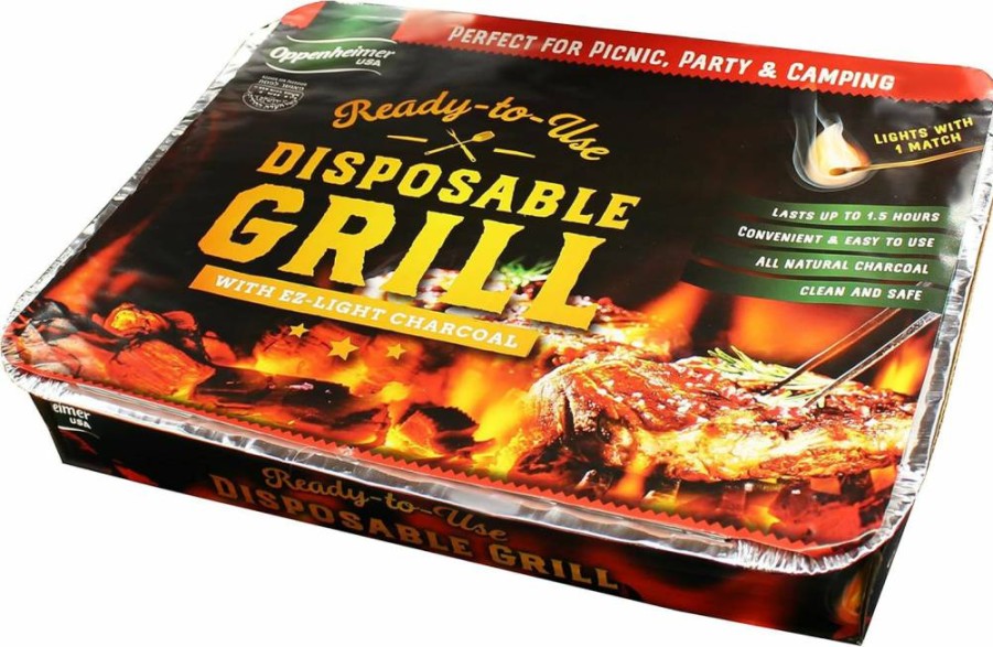 Oppenheimer USA Disposable Charcoal Grill – Ready to Use, Easy to Light, Portable & Kosher for Outdoor Cooking (Pack of 2)