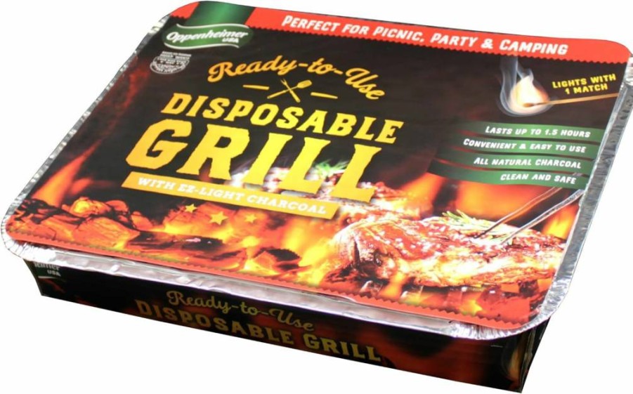 Oppenheimer USA Disposable Charcoal Grill – Ready to Use, Easy to Light, Portable & Kosher for Outdoor Cooking (Pack of 2)