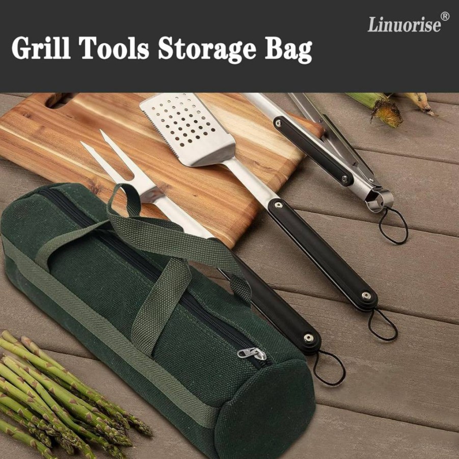 Linuorise Extra Thick Grill Tools Storage Bag - Heavy Duty BBQ Accessory Organizer for Outdoor Grilling Utensils & Equipment
