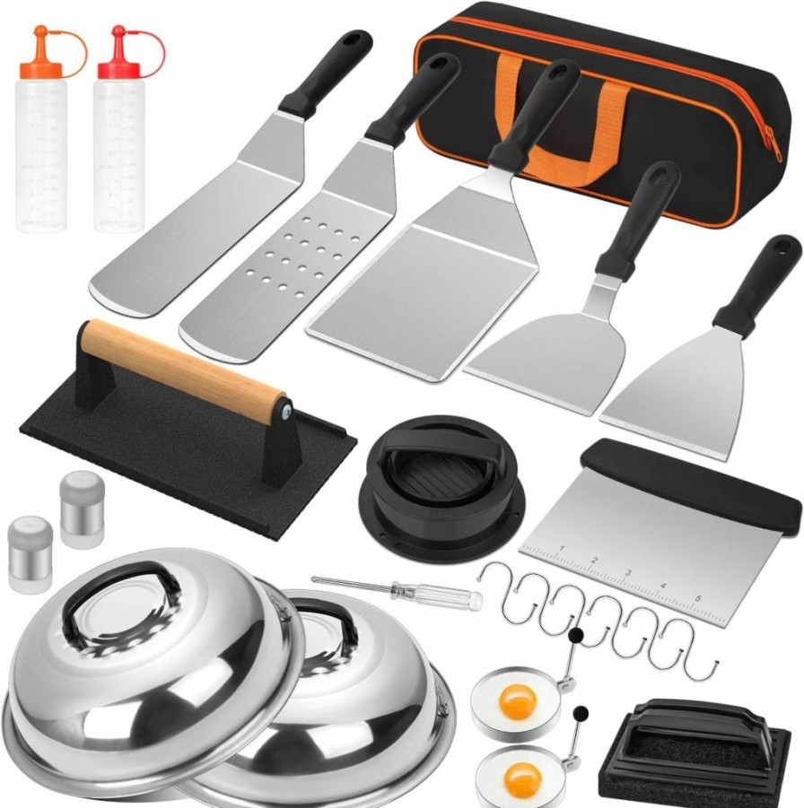 Wildone 25Pcs Premium Griddle Accessories Kit for Blackstone & Camp Chef - Heavy Duty Spatulas, Basting Cover, Scraper & Carry Bag - Complete Outdoor BBQ Grill Tool Set for Flat Top Cooking