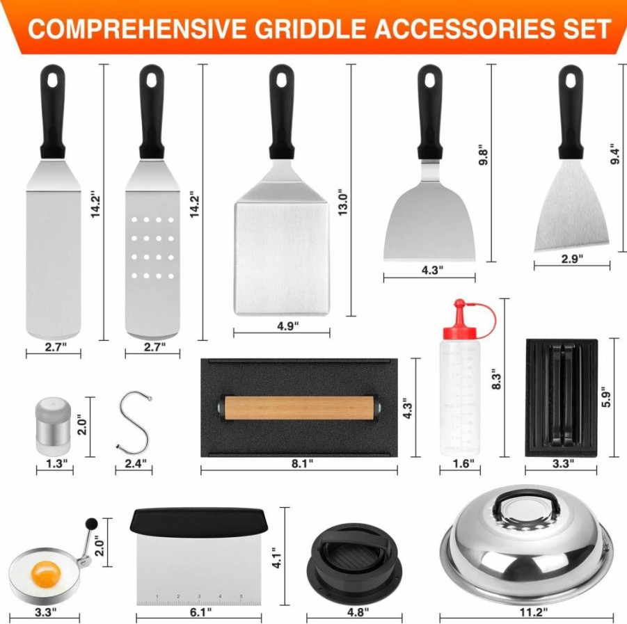 Wildone 25Pcs Premium Griddle Accessories Kit for Blackstone & Camp Chef - Heavy Duty Spatulas, Basting Cover, Scraper & Carry Bag - Complete Outdoor BBQ Grill Tool Set for Flat Top Cooking