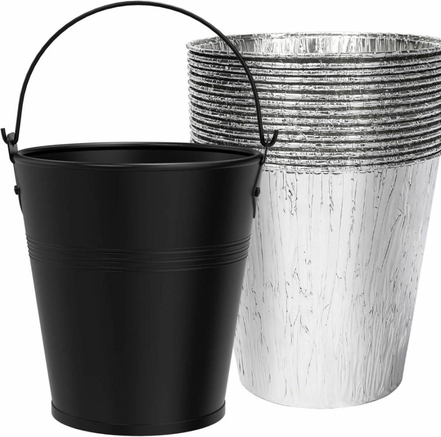 QuliMetal Drip Bucket with 15 Disposable Foil Liners - Compatible with Oklahoma Joe's, Traeger, Pit Boss, Z Grill, Camp Chef & Most Offset Smokers - Heavy Duty Grease Liner for Pellet Grills (Black)