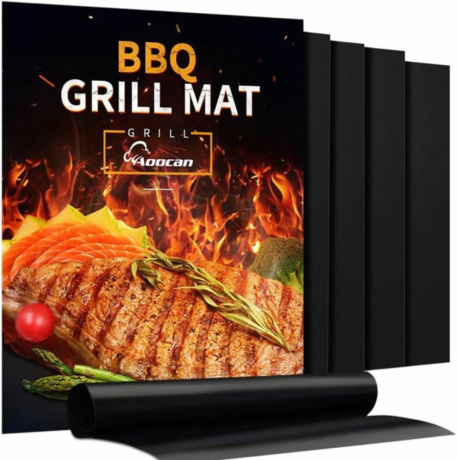 Aoocan Non Stick Grill Mats Set of 5 - Heavy Duty Reusable BBQ Baking Mats for Gas Charcoal Electric Grills - Easy Clean Outdoor Cooking Accessories with Extended Warranty