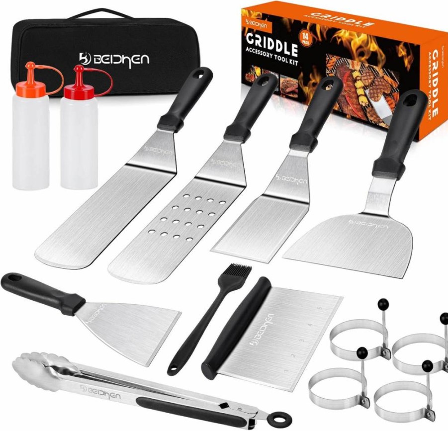 BEICHEN 14-Piece Stainless Steel Griddle Accessories Kit - Professional BBQ Grill Tools Set for Blackstone, Camp Chef, Outdoor Cooking, Camping - Spatula Set for Men & Women