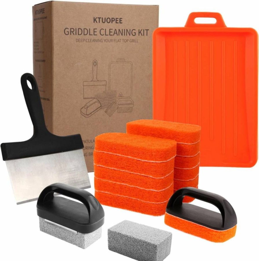 KTUOPEE 18-Piece Blackstone Griddle Cleaning Kit with Scraper, Heat-Resistant Silicone Spatula, Grill Brick, Scouring Pads & Hanger for Flat Top Grill Maintenance
